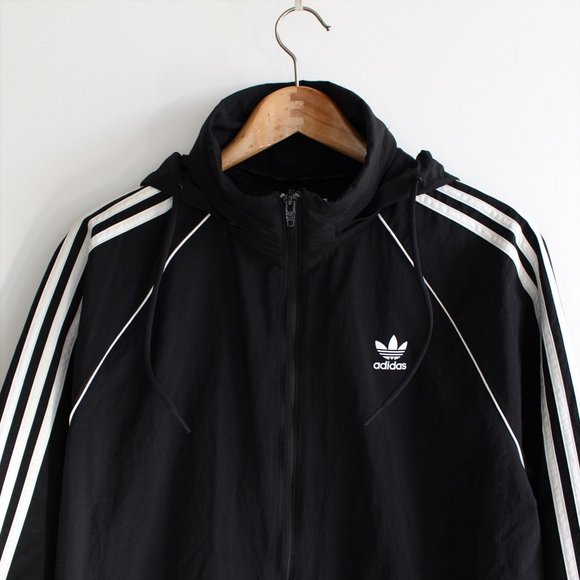 Adidas Black & White Striped Windbreaker Jacket - Picture 5 of 9